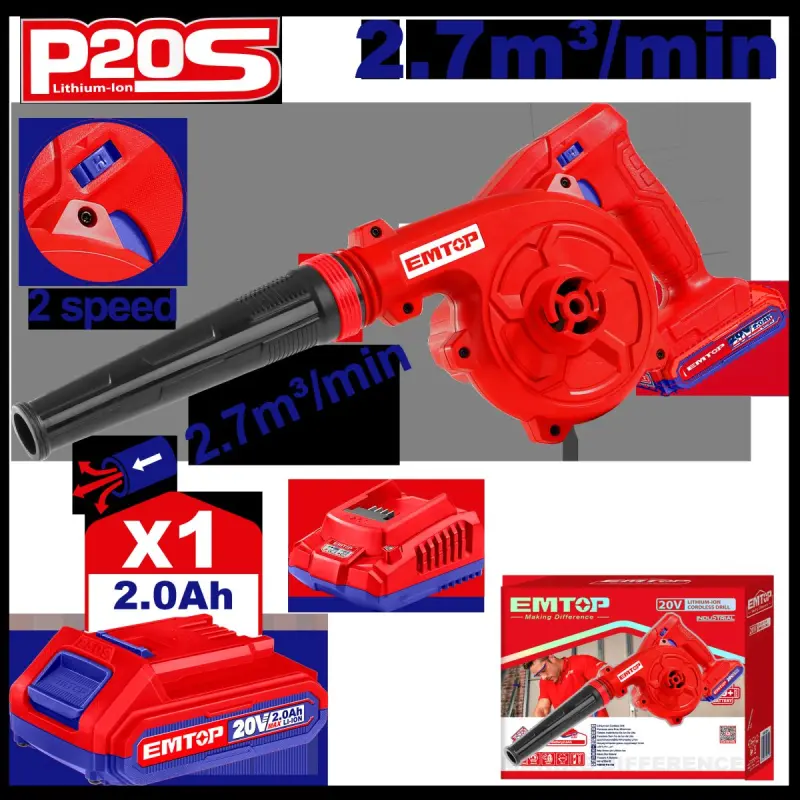 Emtop ELAB200581 | Cordless Blower 20V 2.7 m³/min