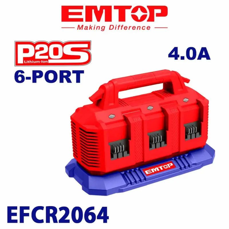 Emtop EFCR2064 | Зарядное устройство 20В 6 слотов 4.0A