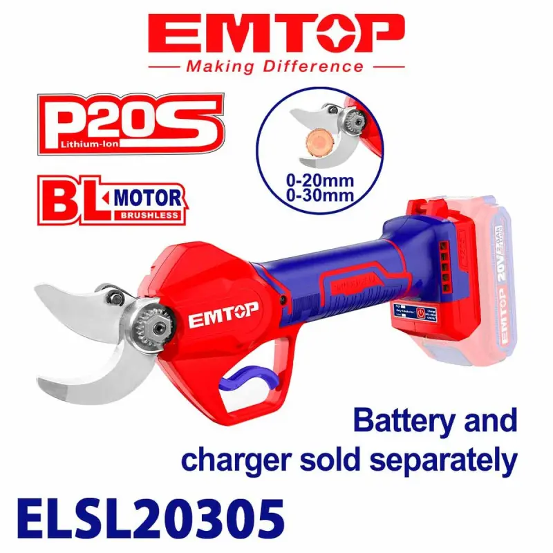 Emtop ELSL20305 | Секатор 25мм 20В аккумуляторный