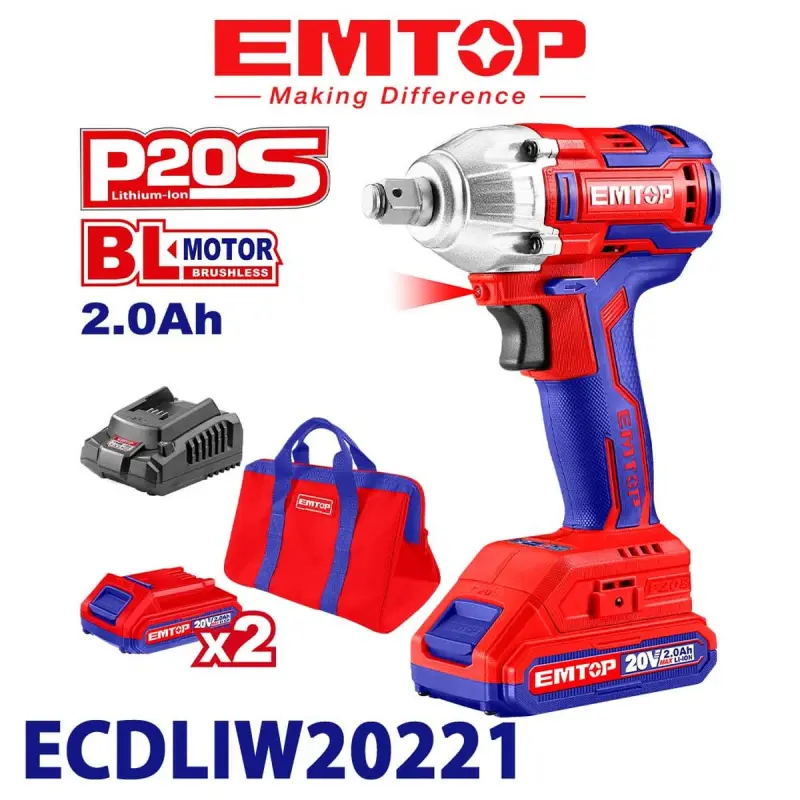 Emtop ECDLIW20221 | Cordless Impact Wrench 20V 2.0Ah