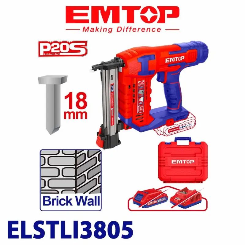 Emtop ELSTLI3805 | Pneumatic Gun 18mm 20V (Battery Excluded)