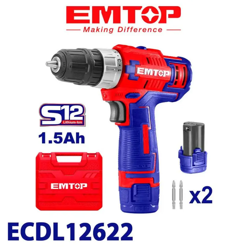 Emtop ECDL12622 | Cordless Drill Driver 12V 1.5Ah 10mm