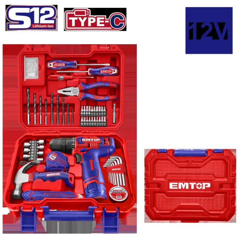 Emtop EEDK09601 | Шуруповёрт аккумуляторный 12В 96 предметов