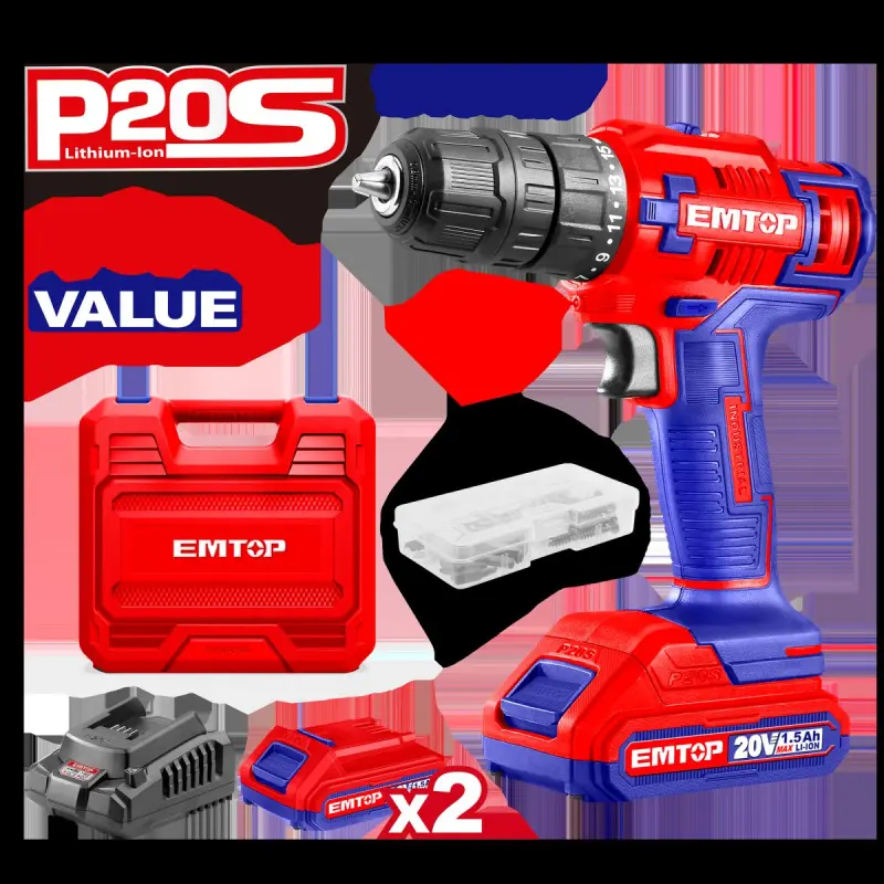 Emtop ECDL620012 | Cordless Screwdriver 20V 2x1.5Ah Batteries