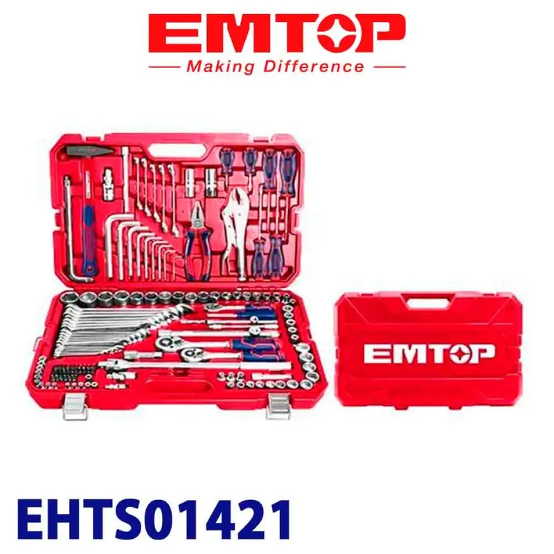 Emtop EHTS01421 | Набор инструментов 142 предмета высокопрочная сталь