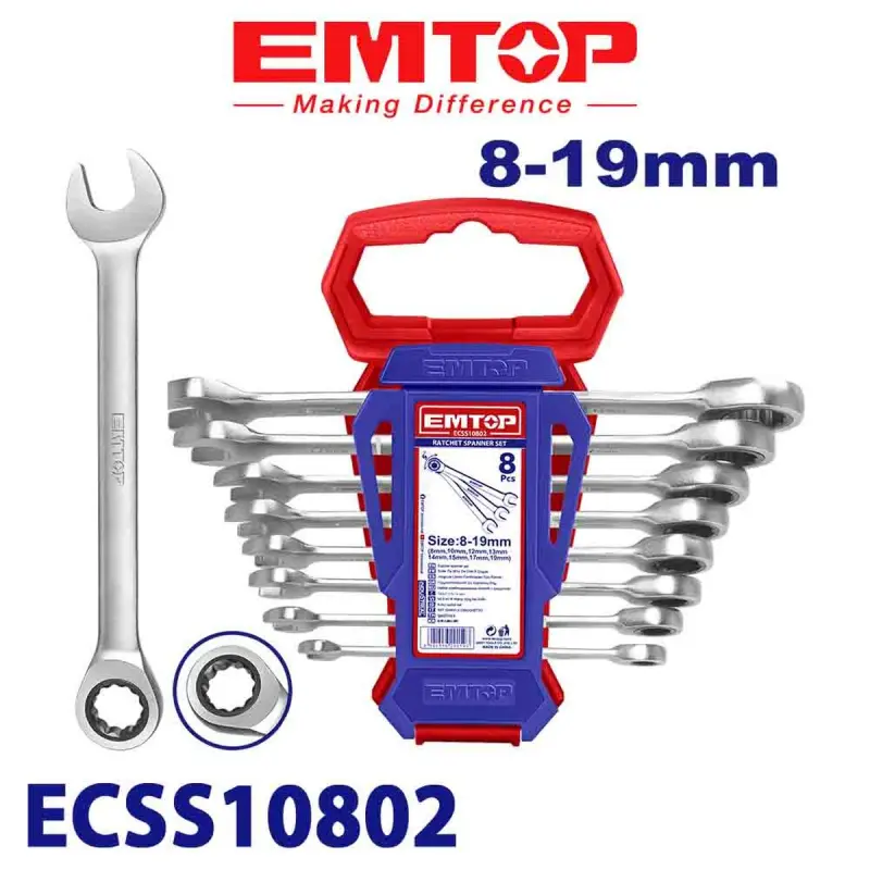 Emtop ECSS10802 | Ratcheting Wrench Set 8-19mm 8pcs