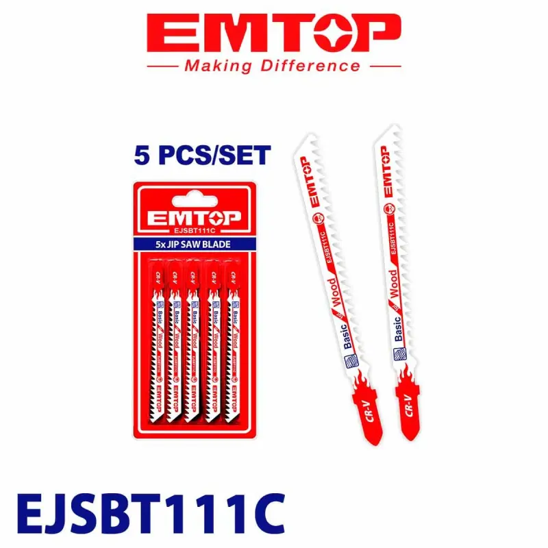 Emtop EJSBT111C | Jigsaw Wood Blades 74mm 8TPI 5pcs