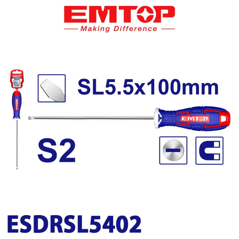 Emtop ESDRSL5402 | Slotted Screwdriver 5.0mm x 100mm
