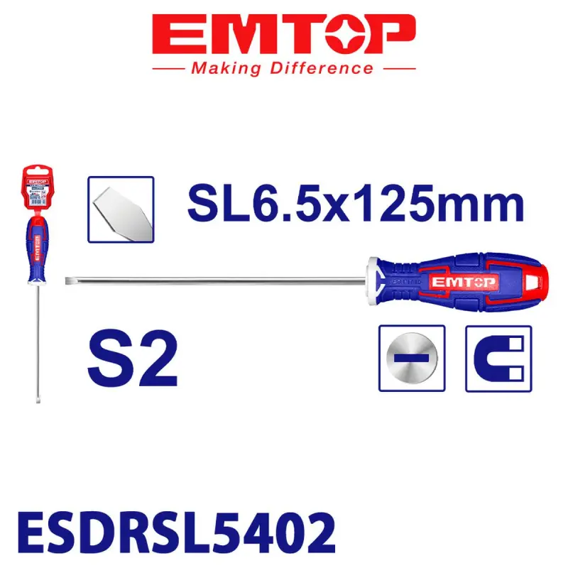 Emtop ESDRSL6502 | Slotted Screwdriver 6.0 mm x 125 mm