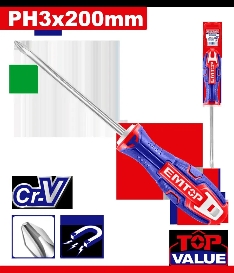 Emtop ESDRPH3200 | Phillips Screwdriver Cr-V 8.0mm x 200mm