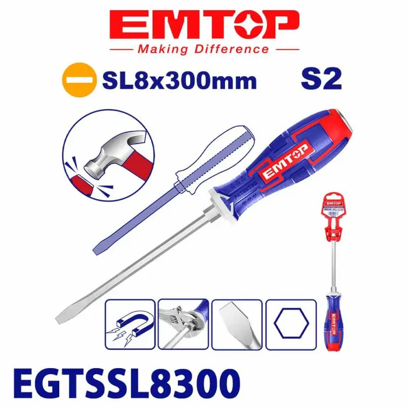 Emtop EGTSSL8300 | Impact Screwdriver 8.0mm x 300mm