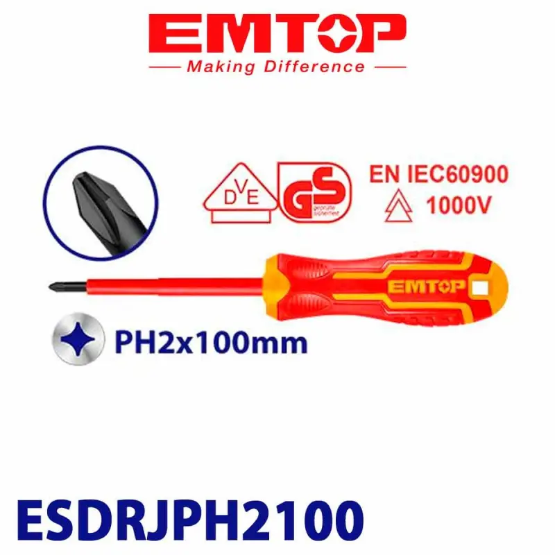 Emtop ESDRJPH2100 | Изолированная крестовая отвертка PH2 100 мм Cr-V
