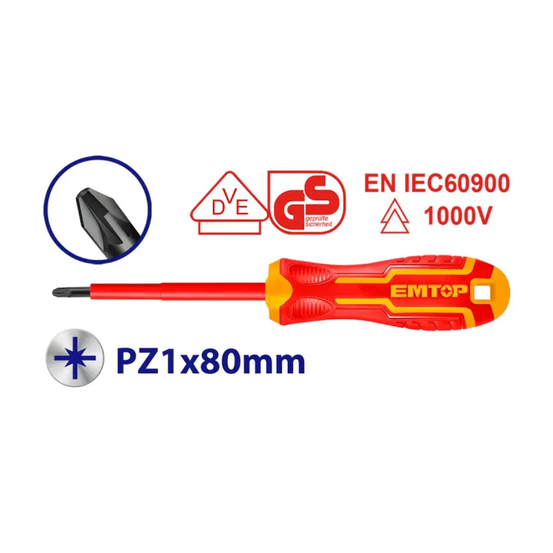 Emtop ESDRJPZ180 | Insulated Screwdriver 1000V PZ1 Cr-V 80mm