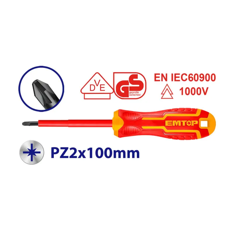 Emtop ESDRJPZ2100 | Izolýasiýaly Pozidriv Tornawidka 1000V Cr-V PZ2*100mm