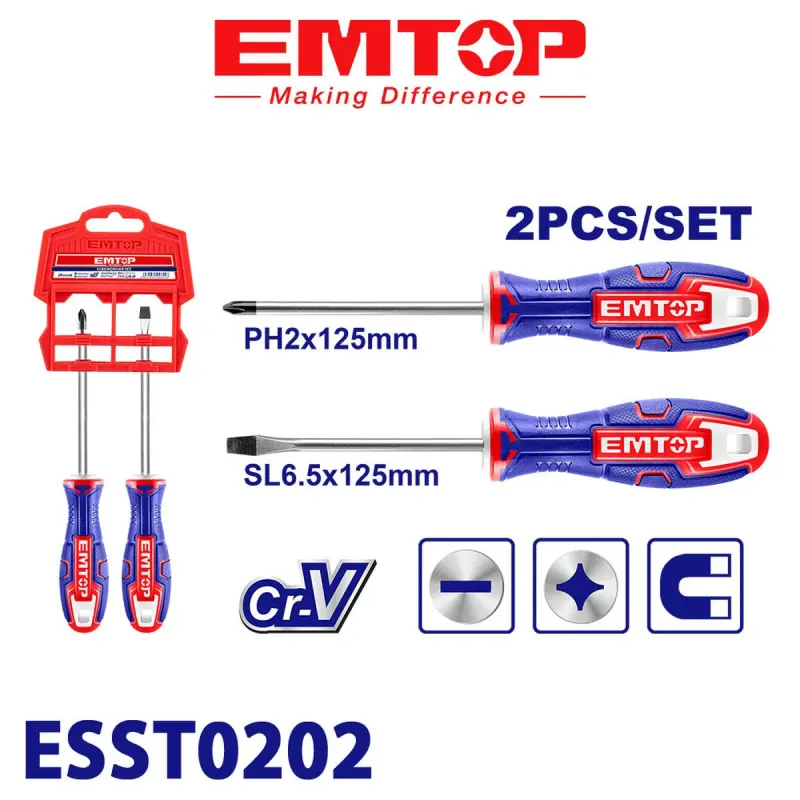 Emtop ESST0202 | Screwdriver Set Cr-V Steel 125mm 2pcs