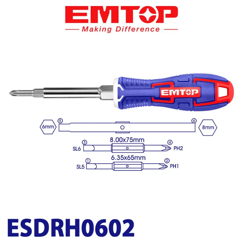 Emtop ESDRH0602 | Screwdriver 6in1 Multi-Bit Set