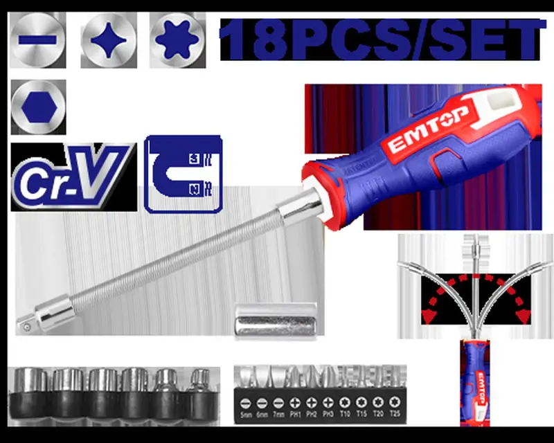 Emtop ESSTFL1802 | Spring Screwdriver Set 18 pcs