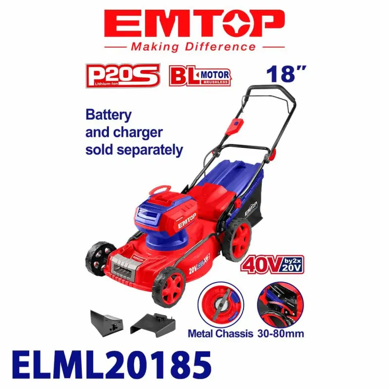 Emtop ELML20185 | Газонокосилка 18'' 40V Аккумуляторная (без аккумулятора)
