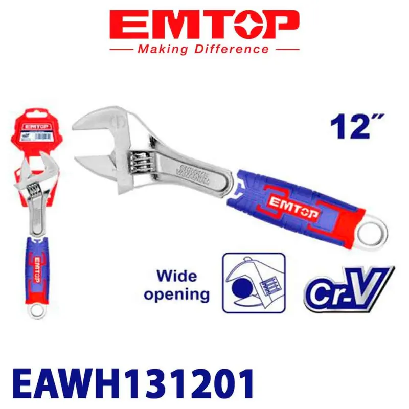 Emtop EAWH131201 | Adjustable Wrench Cr-V 300mm Heavy-Duty