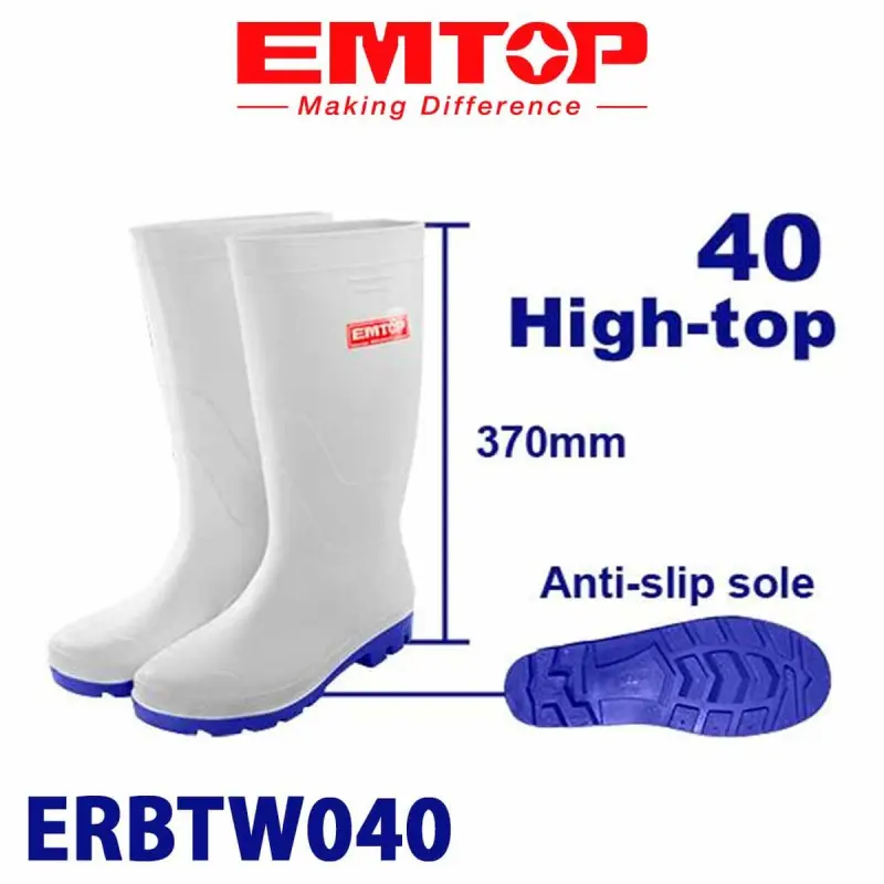 Emtop ERBTW040 | Rubber Boots Size 40 Durable Water-Resistant White