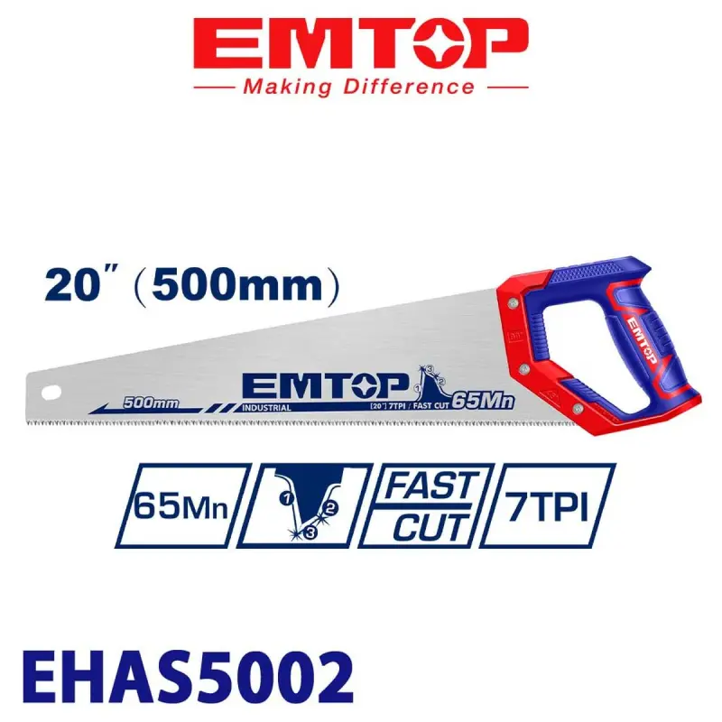 Emtop EHAS5002 | Hand Saw 500mm Hardened Blade