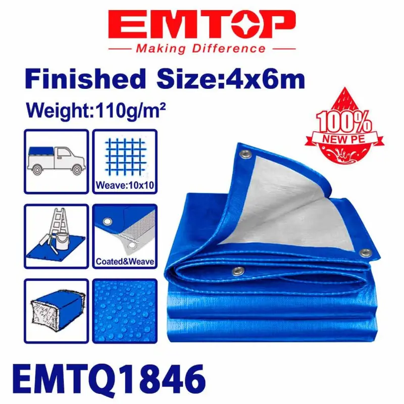 Emtop EMTQ1846 | Construction Tarpaulin 4x6m Heavy-duty Polyethylene