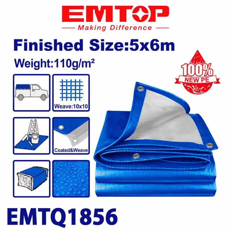 Emtop EMTQ1856 | Construction Tarpaulin 5x6m Heavy-Duty Polyethylene