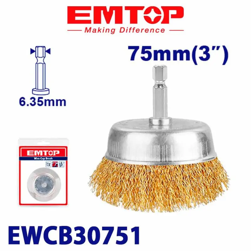 Emtop EWCB30751 | Drill Brush Cup 75mm Shotga Yellow