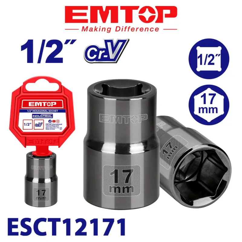 Emtop ESCT12171 | 1/2" Socket 17mm Chrome Vanadium