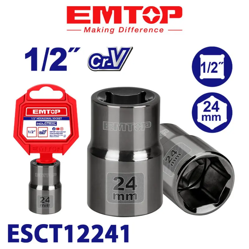 Emtop ESCT12241 | 1/2" Soket 24mm Hrom-wanadýum