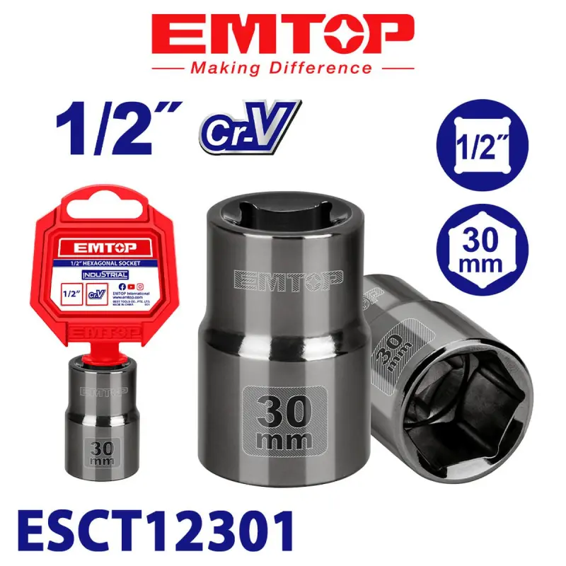 Emtop ESCT12301 | 1/2 Socket 30mm High-Durability Steel