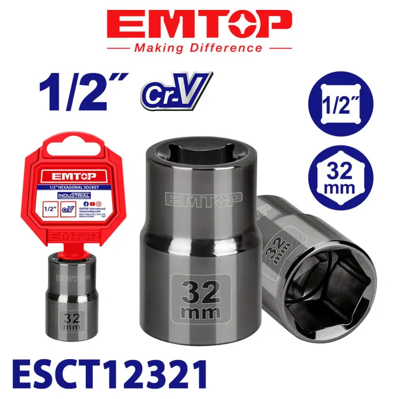Emtop ESCT12321 | Socket 1/2" Drive 32mm Chrome Vanadium