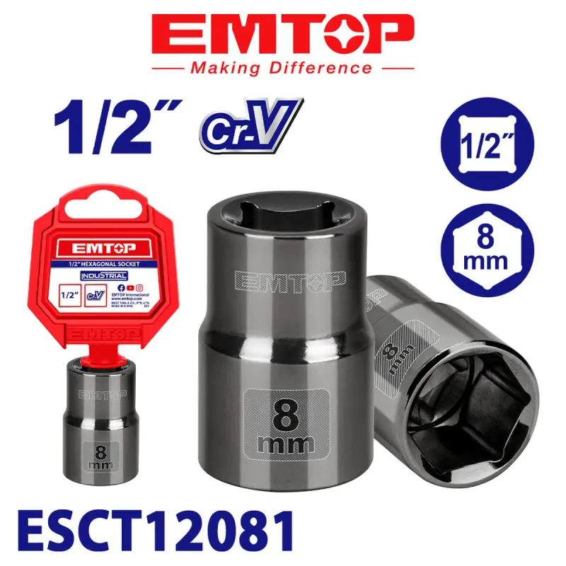 Emtop ESCT12081 | 1/2" 8mm Polat Soket