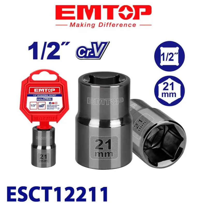 Emtop ESCT12211 | Головка 1/2" 21мм Хром-ванадиевая