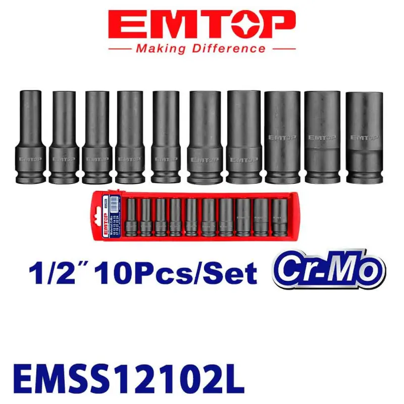 Emtop EMSS12102L | Impact Socket Set Long 10pcs