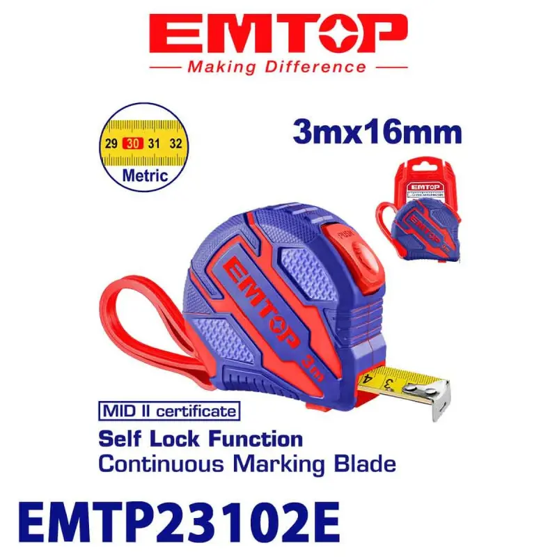 Emtop EMTP23102E | Metric Measuring Tape 3m x 16mm