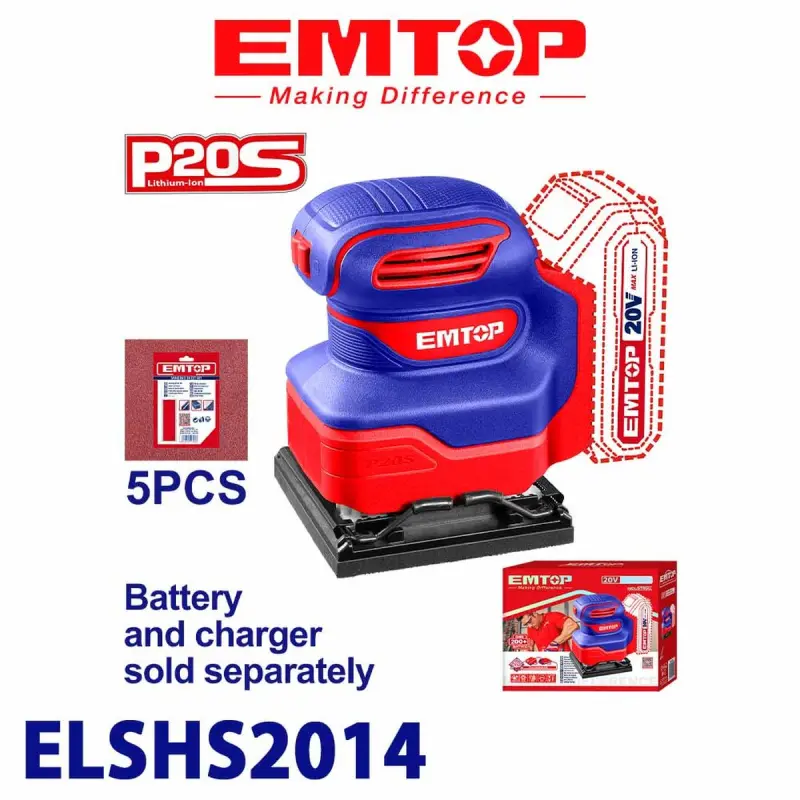 Emtop ELSHS2014 | Cordless Sander 20V 110x100mm