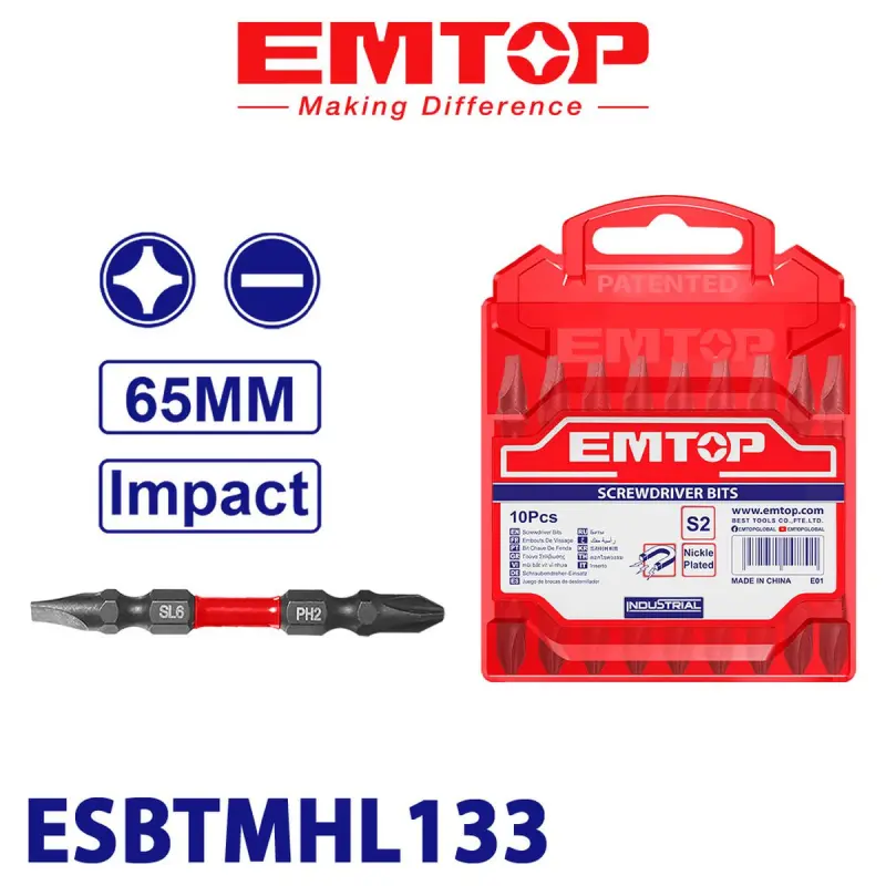 Emtop ESBTMHL133 | PH2 двусторонняя ударная бита 65 мм, 10 шт