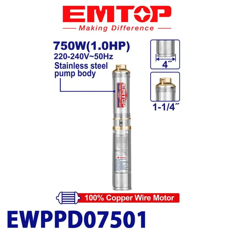 Emtop EWPPD07501 | Deep Well Pump 6.0 m³/h 82M