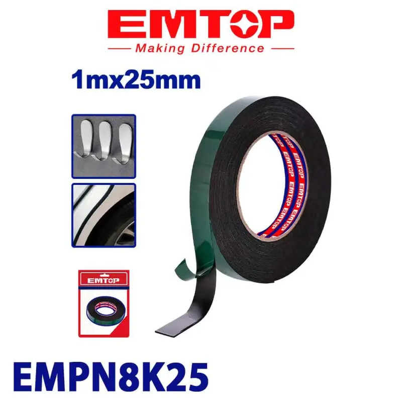 Emtop EMPN8K25 | Двусторонний скотч 1м x 25мм Черный