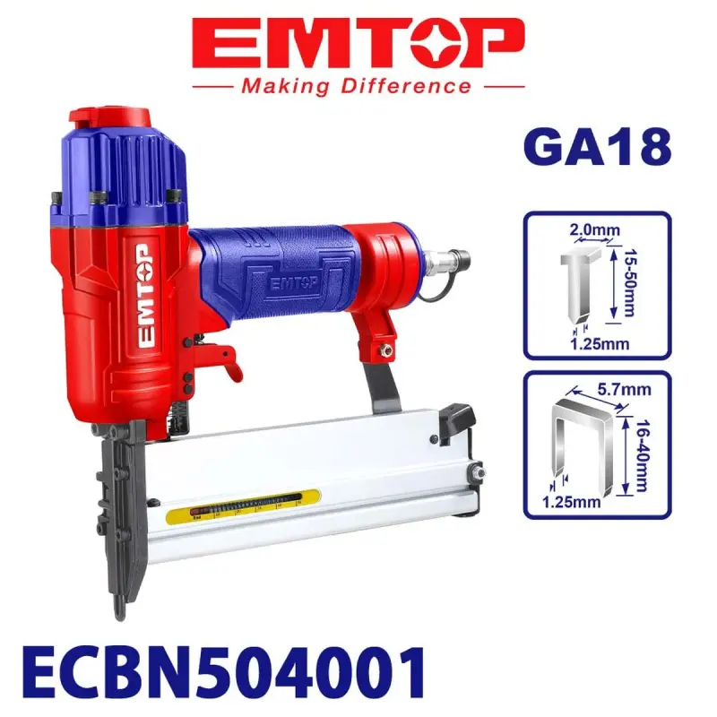 Emtop ECBN504001 | Pneumatic Staple Gun 2in1 Air-Powered