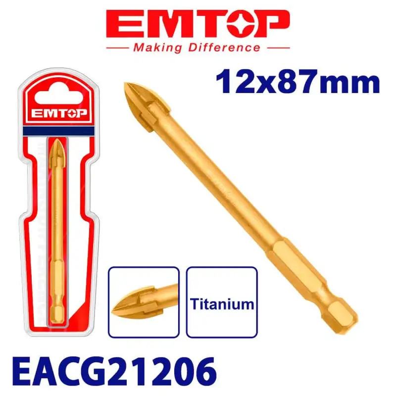 Emtop EACG21206 | Glass Drill Bit Titanium 12x87 mm