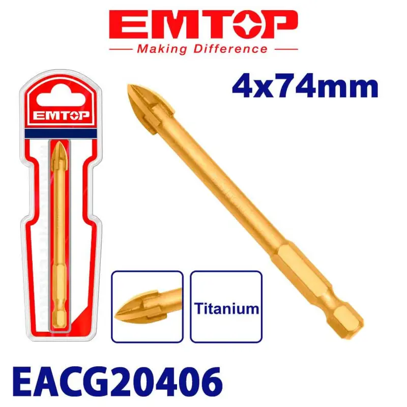 Emtop EACG20406 | Titanium Glass Drill Bit 4x74mm