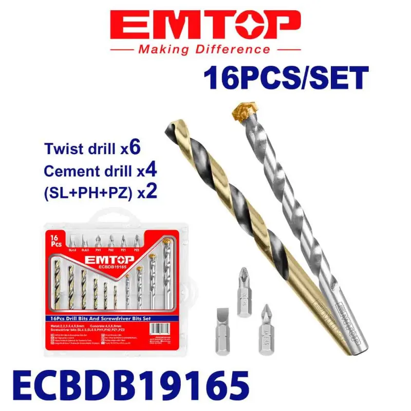 EMTOP ECBDB19165 | Swerlo Set + Bit 16pcs Versatile Drill Bit Set