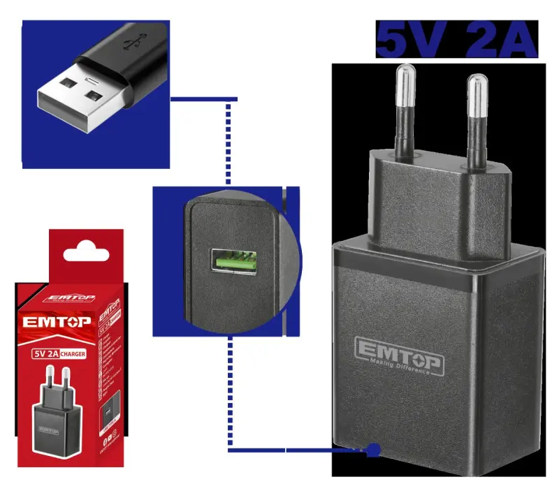 Emtop EFCR120502 | USB Charger 5V 2A Type-A