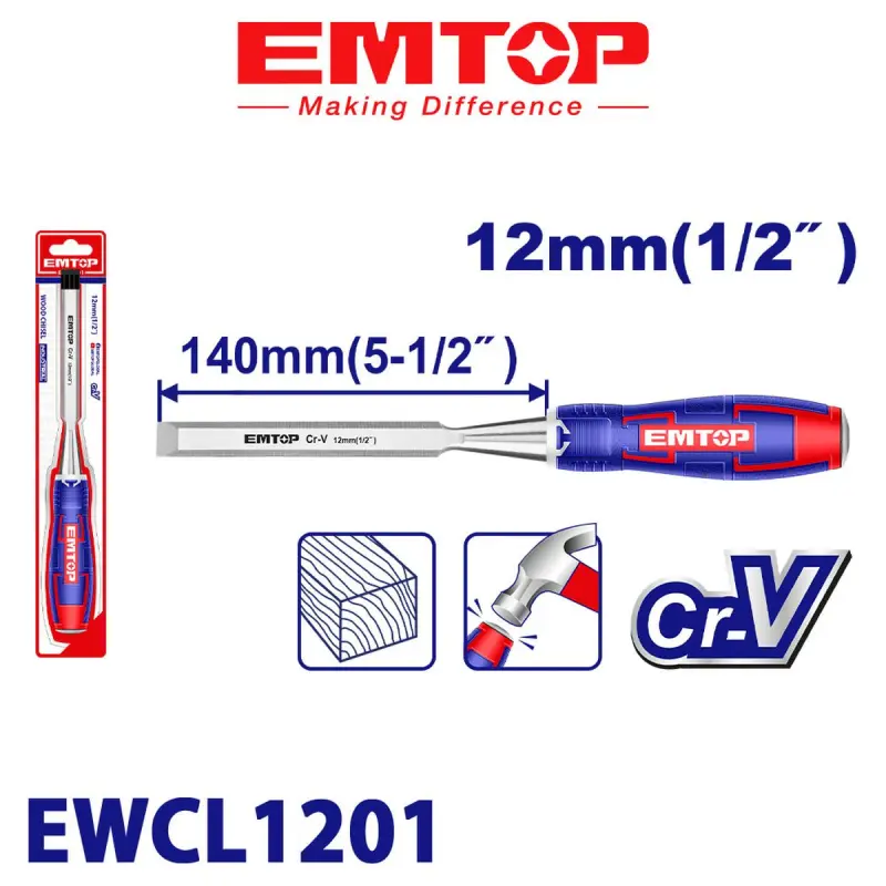 Emtop EWCL1201 | Wood Chisel 12mm Wooden Handle