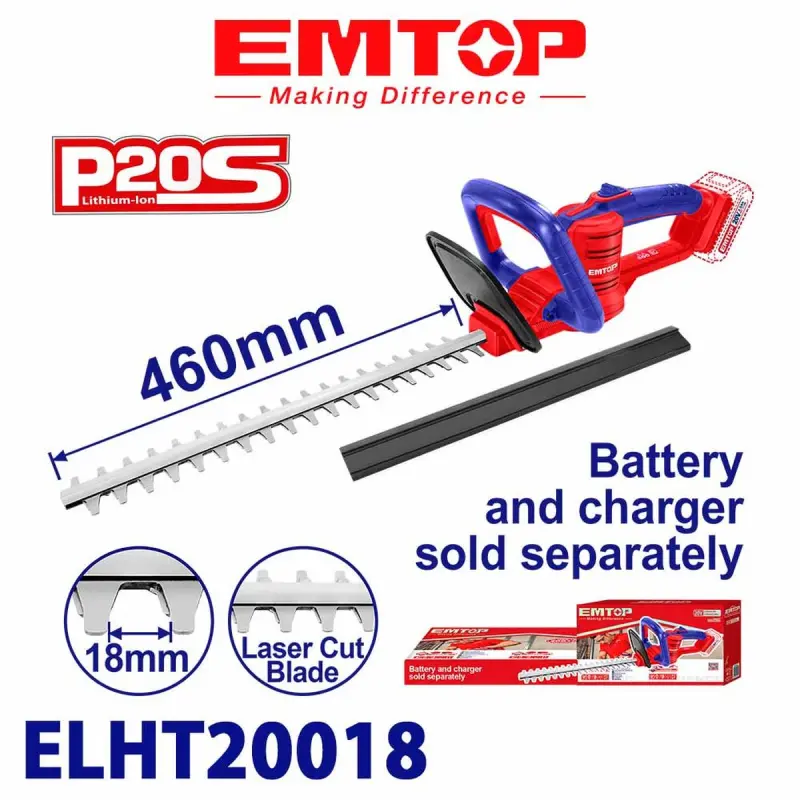 Emtop ELHT20018 | Cordless Hedge Trimmer 20V (No Battery)