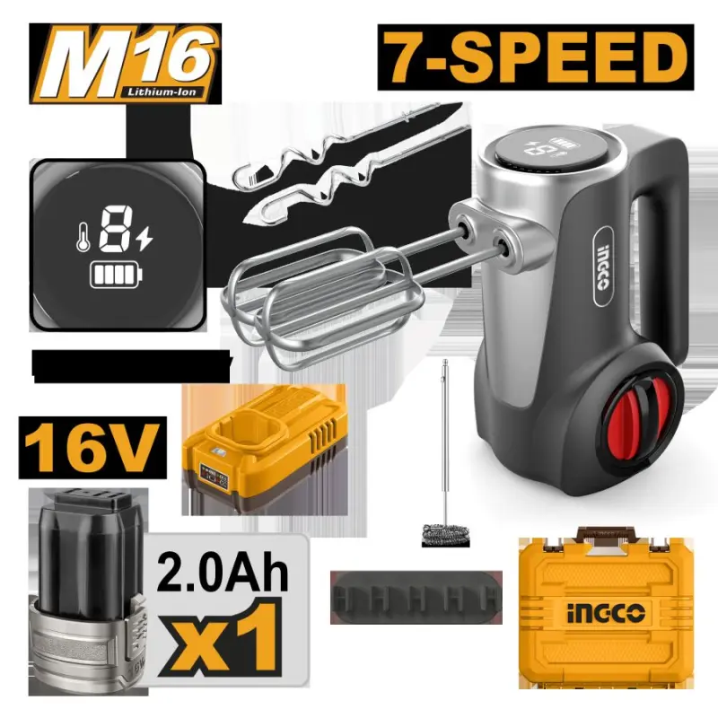 Ingco 16V simsiz el mikseri 125W, 1 batareýa, CHM023K