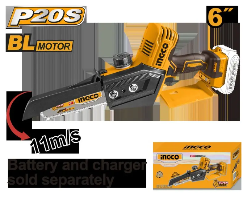 Ingco 20V akkumulýatorly mini benzopila 6" (CGSLI2068) – akkumulýatorsyz