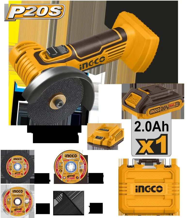 Ingco Li-Ion 20V akkumulýatorly köpugurly piçgi/bolgarka 76mm 2.0Aç CAGLI76012
